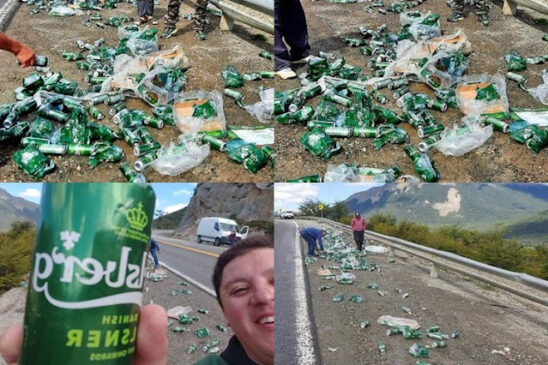 Cientos de latas de cerveza cayeron de una camioneta siniestrada