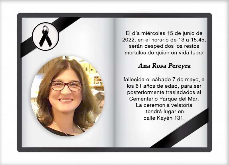 Fallecimiento | Ana Rosa Pereyra