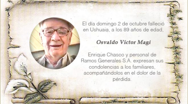 Condolencias por el fallecimiento de Osvaldo Víctor Magi