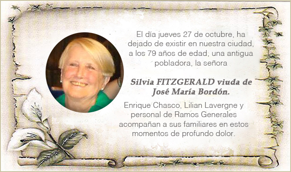 Condolencias por el fallecimiento de Silvia FITZGERALD