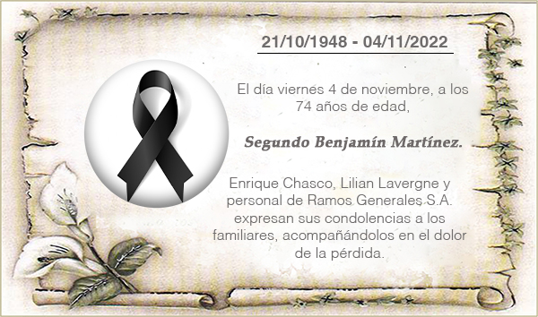 Condolencias por el fallecimiento de Segundo Benjamín Martínez copia