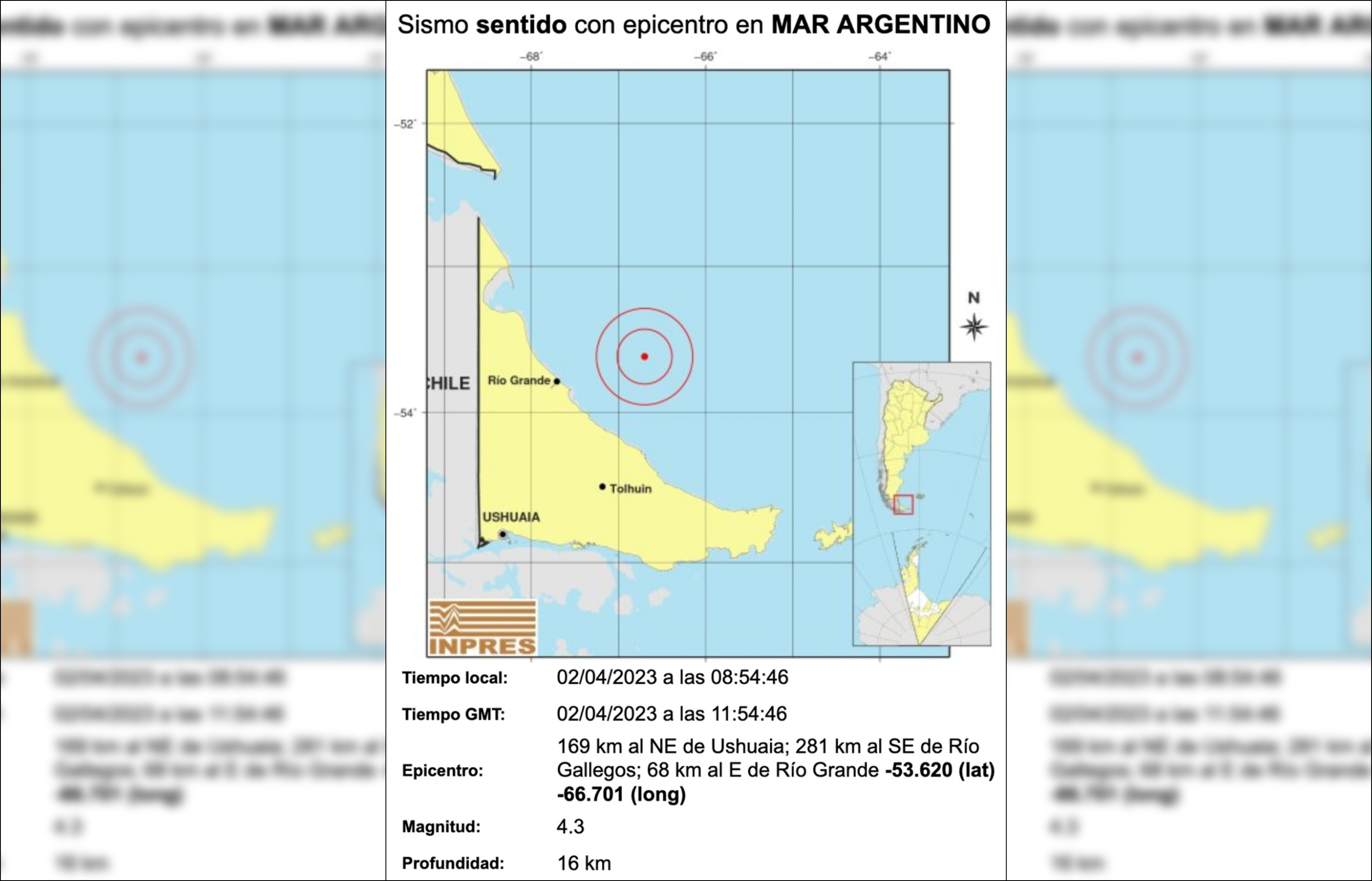 Se produjo un sismo de 4.3 a 68 kilómetros de Río Grande