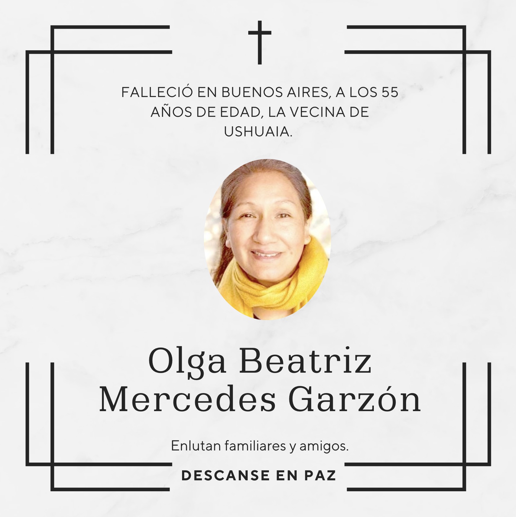 Fallecimiento | Olga Beatriz Mercedes Garzón