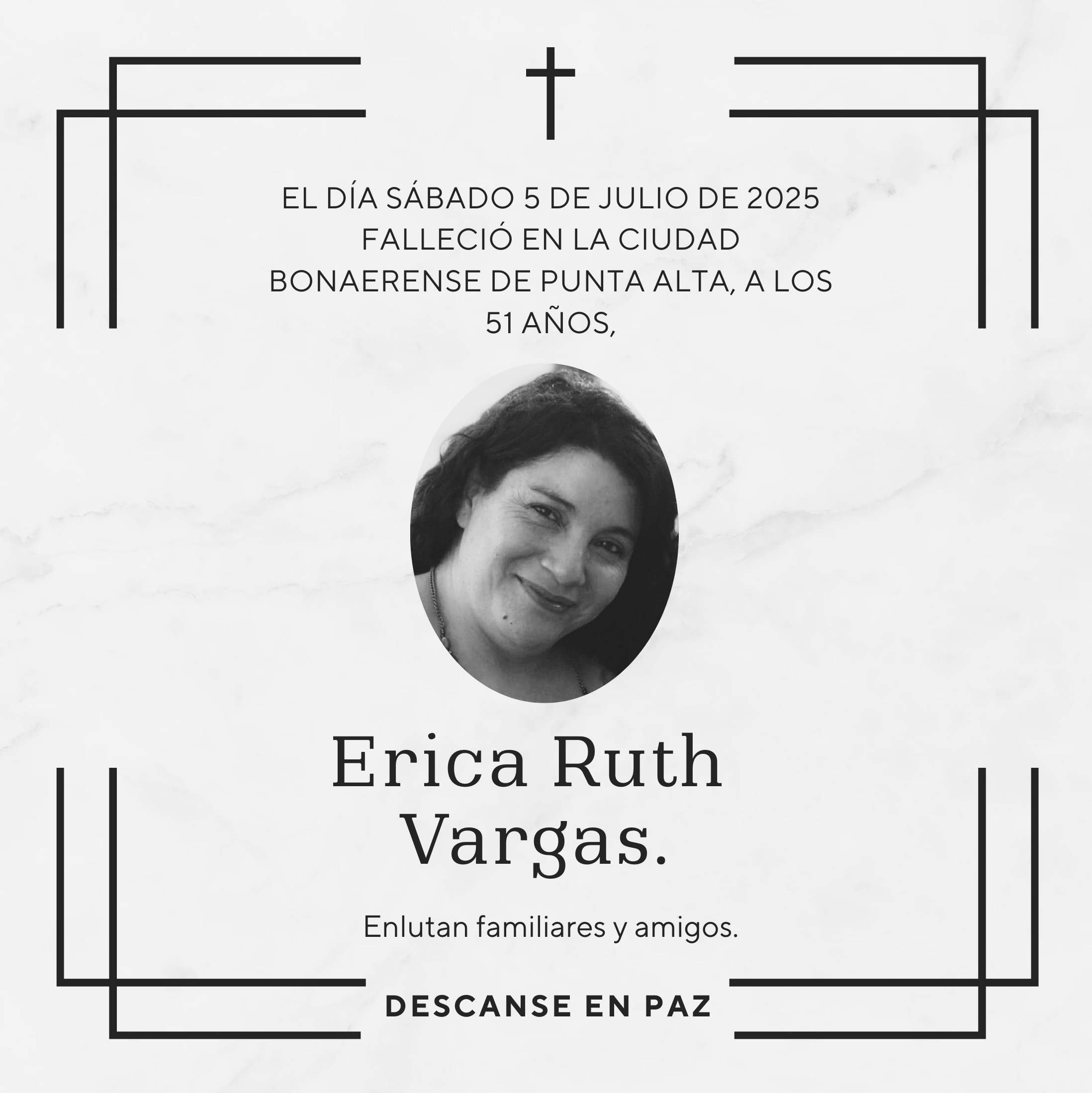 Fallecimiento | Erica Ruth Vargas.