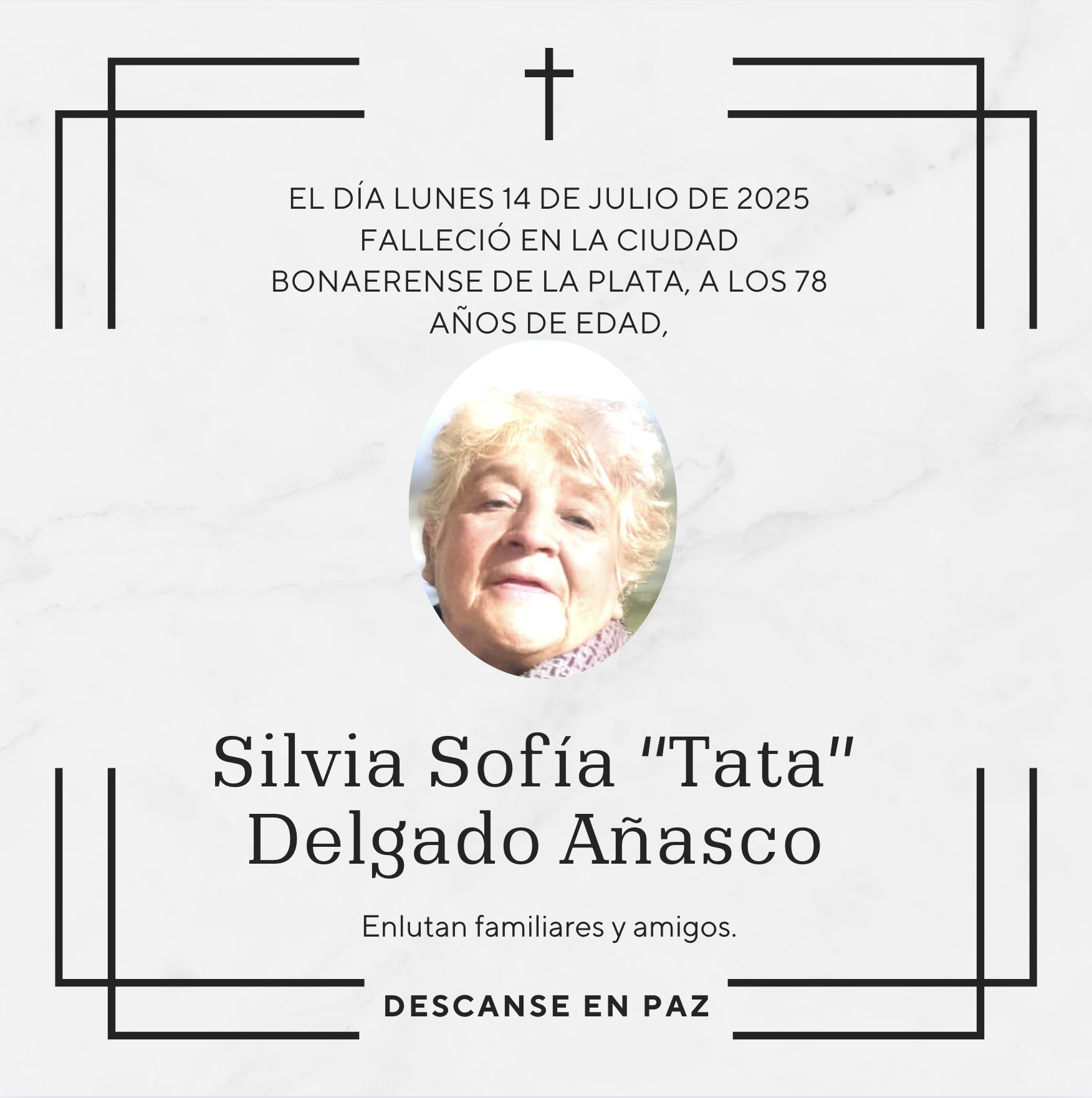 Fallecimiento | Silvia Sofía “Tata” Delgado Añasco