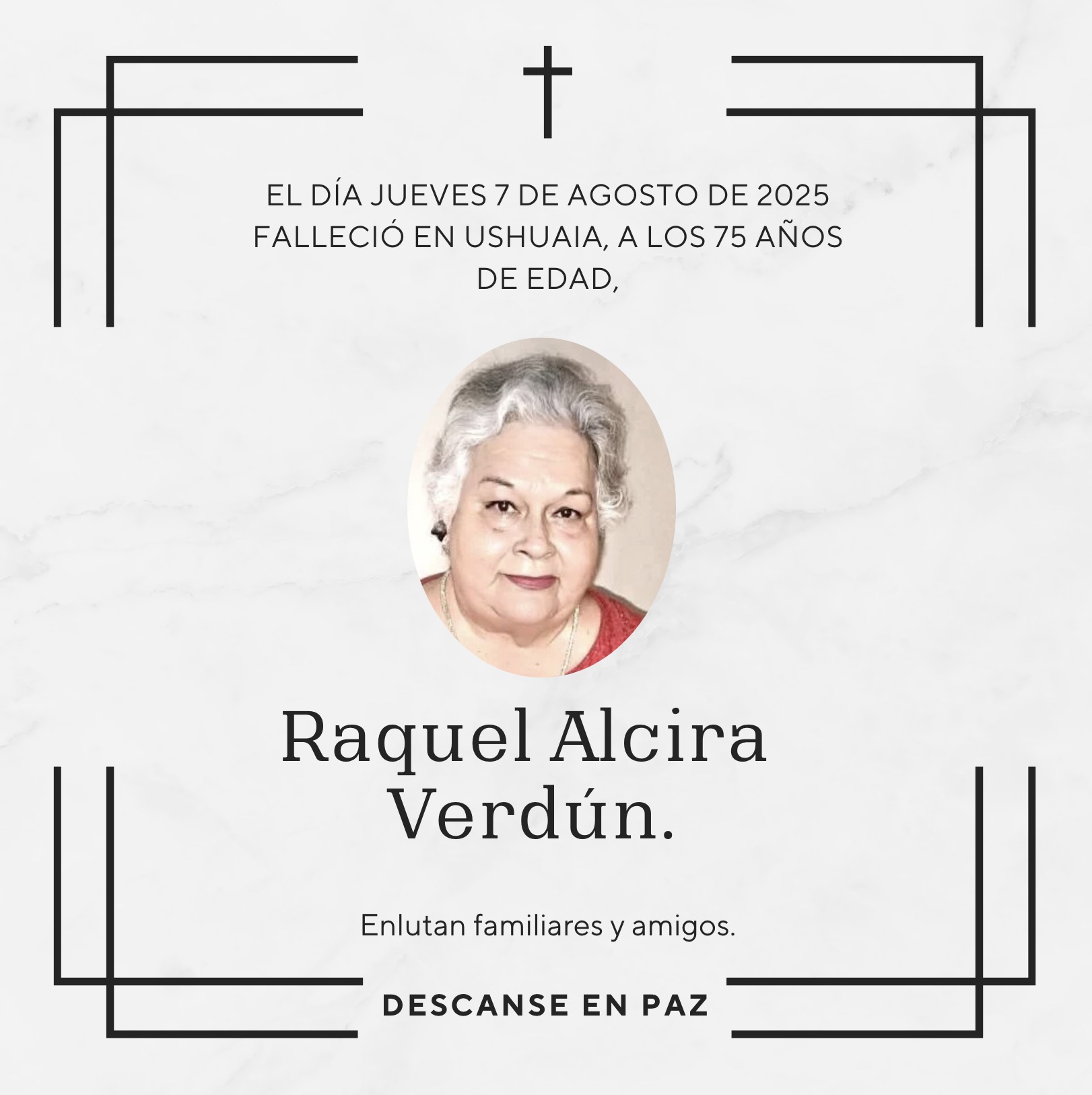 Fallecimiento | Raquel Alcira Verdún.