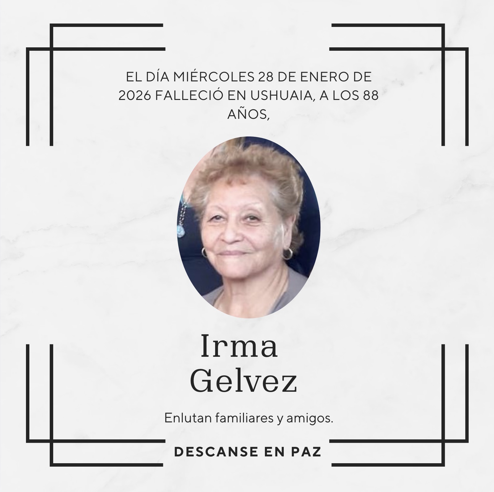 Fallecimiento | Irma Gelvez.