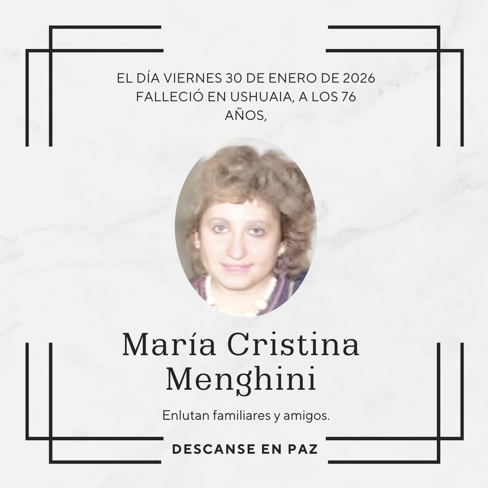 Fallecimiento | María Cristina Menghini