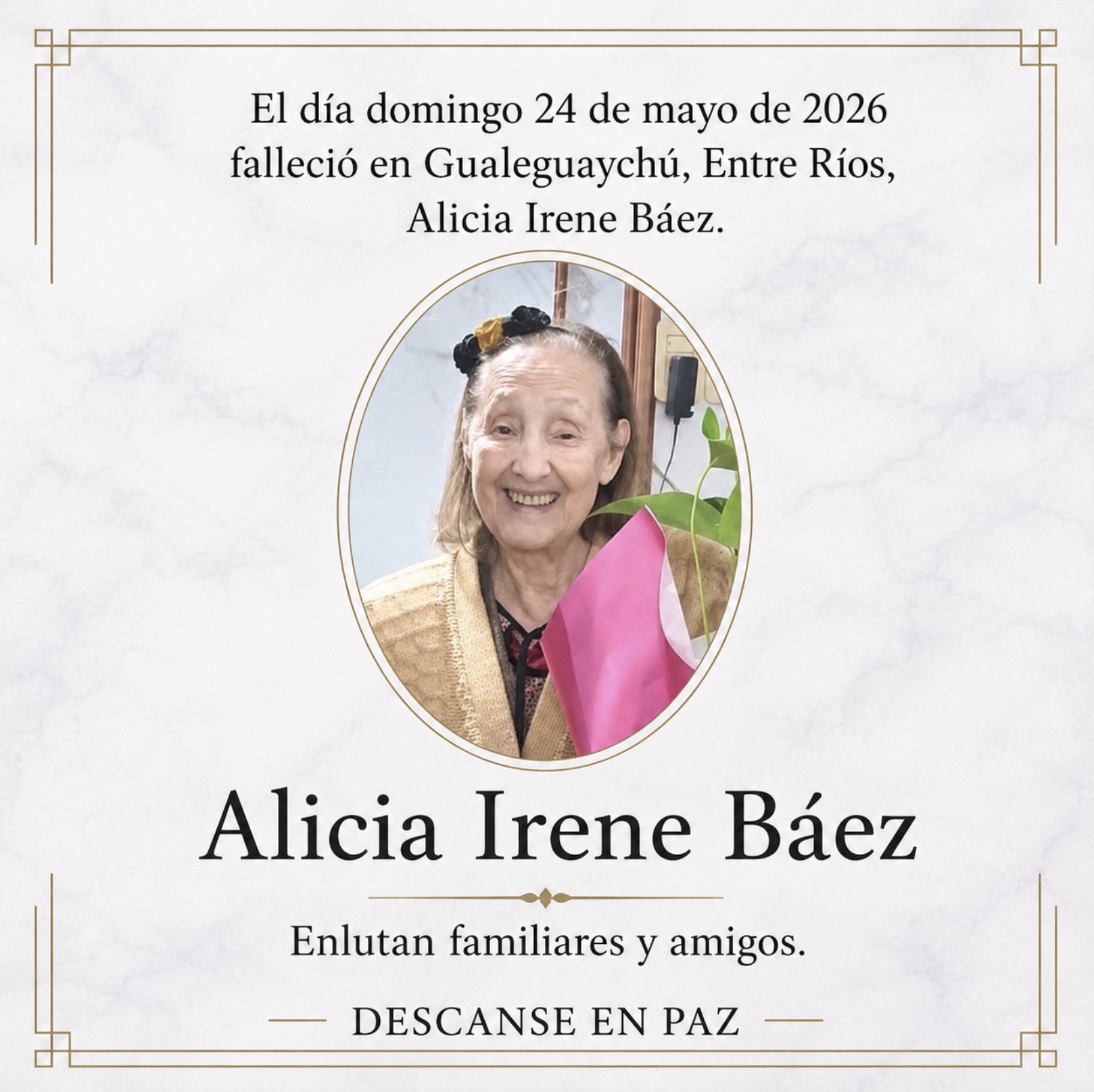 Fallecimiento | Alicia Irene Báez