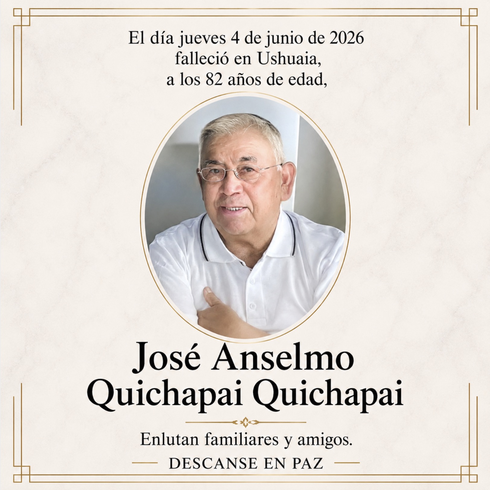 Fallecimiento | José Anselmo Quichapai Quichapai