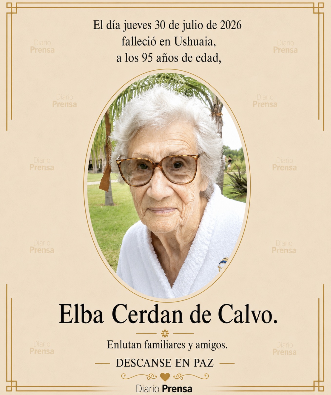 Fallecimiento | Elba Cerdan de Calvo.