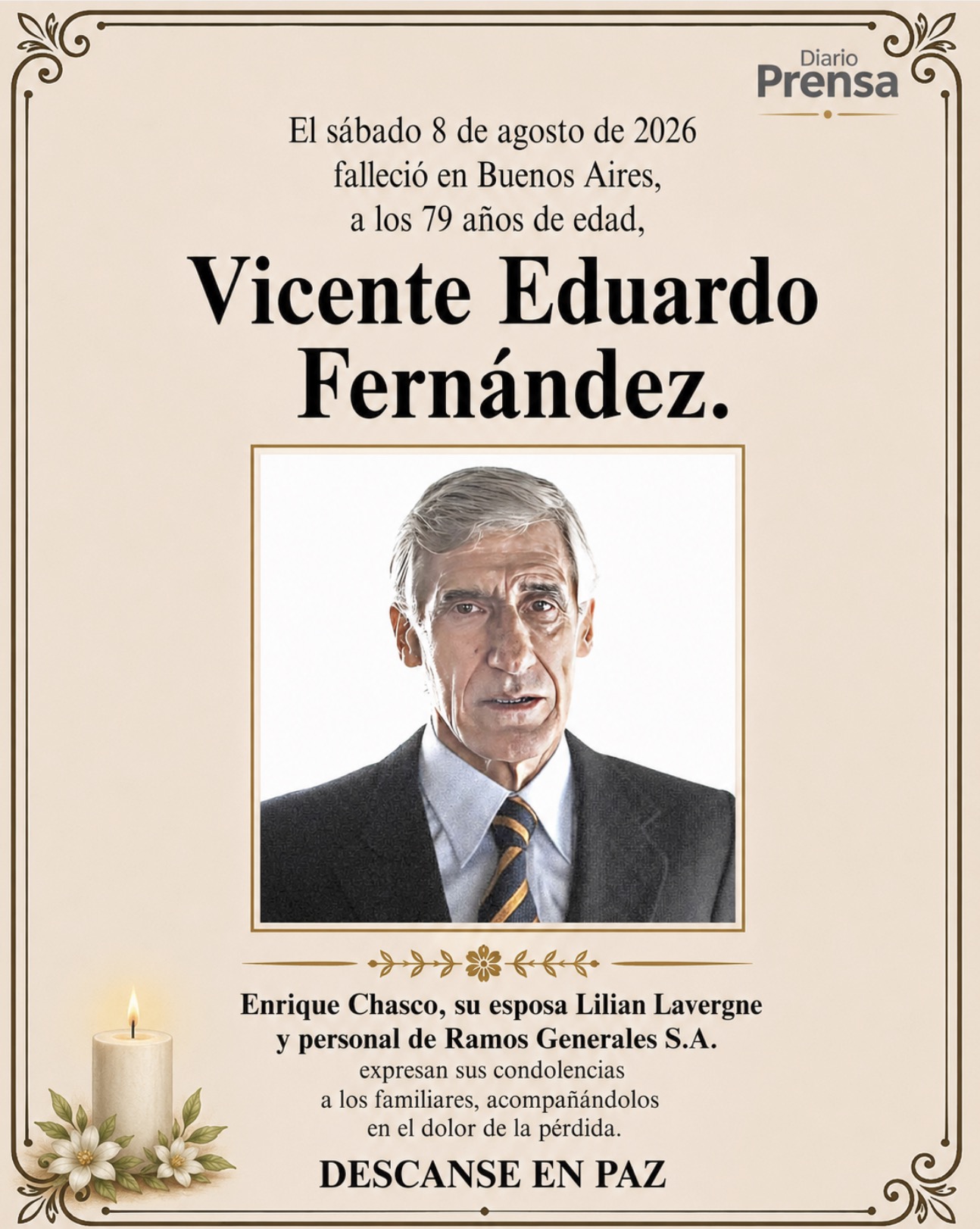 Condolencias | Vicente Eduardo Fernández