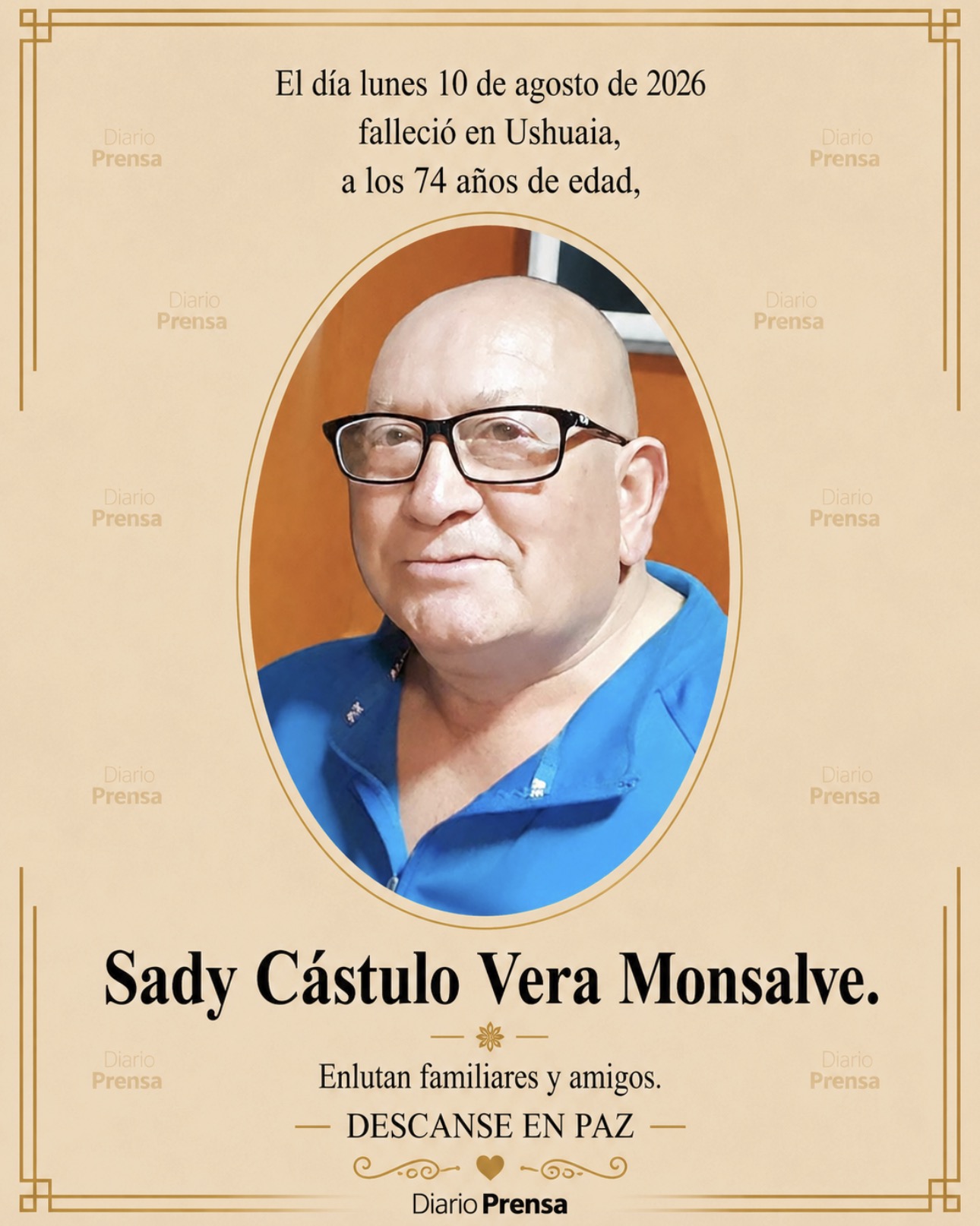 Fallecimiento | Sady Cástulo Vera Monsalve