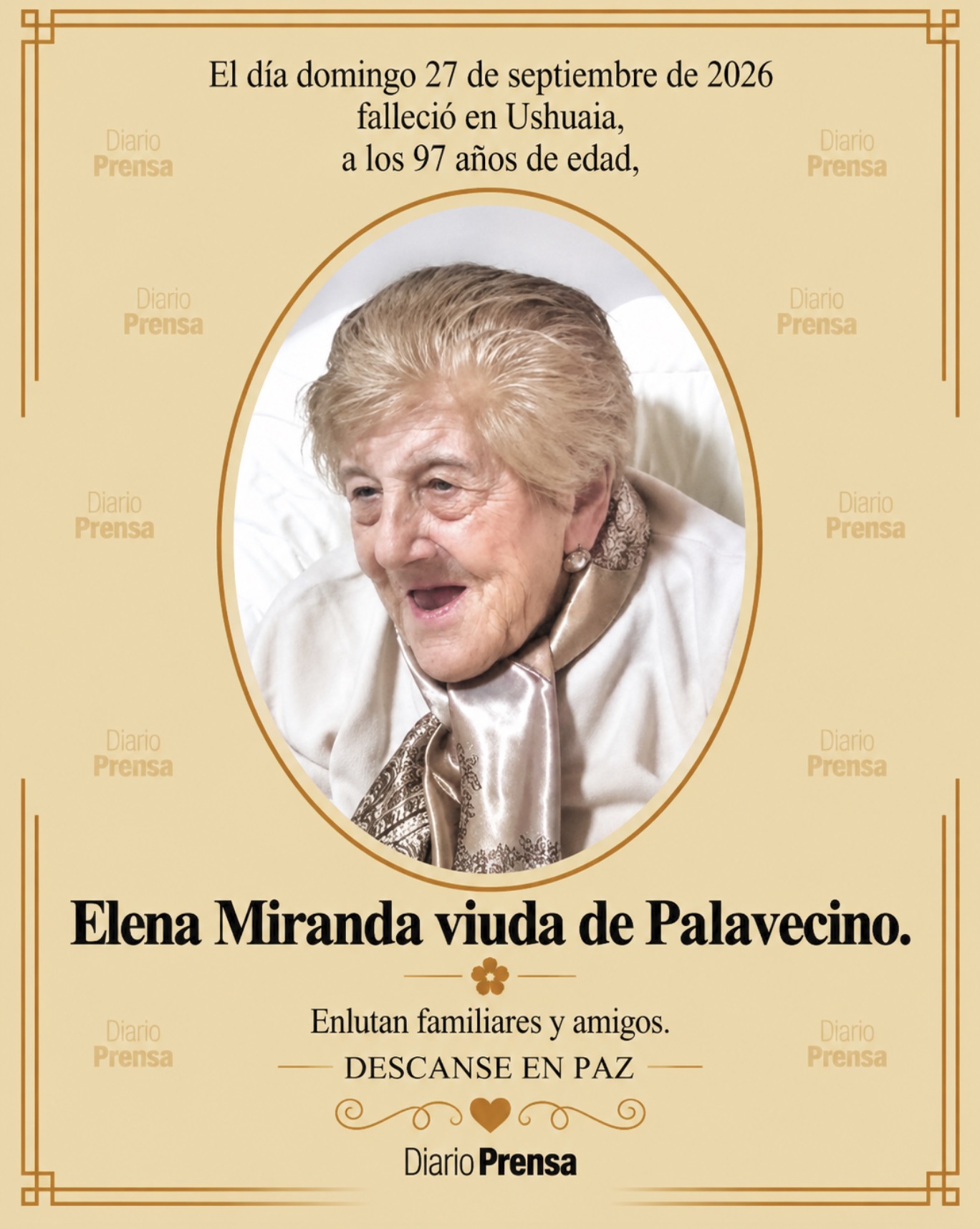 Fallecimiento | Elena Miranda viuda de Palavecino