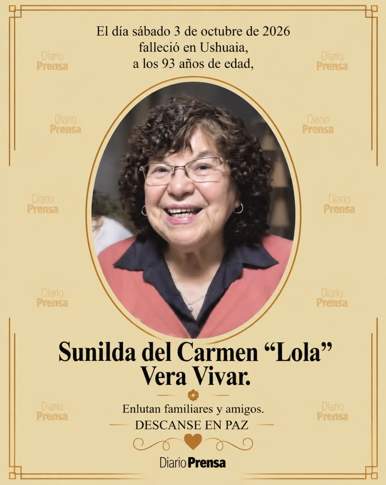 Fallecimiento | Sunilda del Carmen Vera Vivar